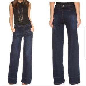 Free People Jeans 29 Bewick Flare Wide Leg Dark Wash Denim Buckle Back Sailor